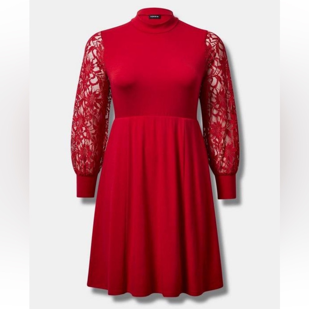 At the knee lace sleeve skater dress